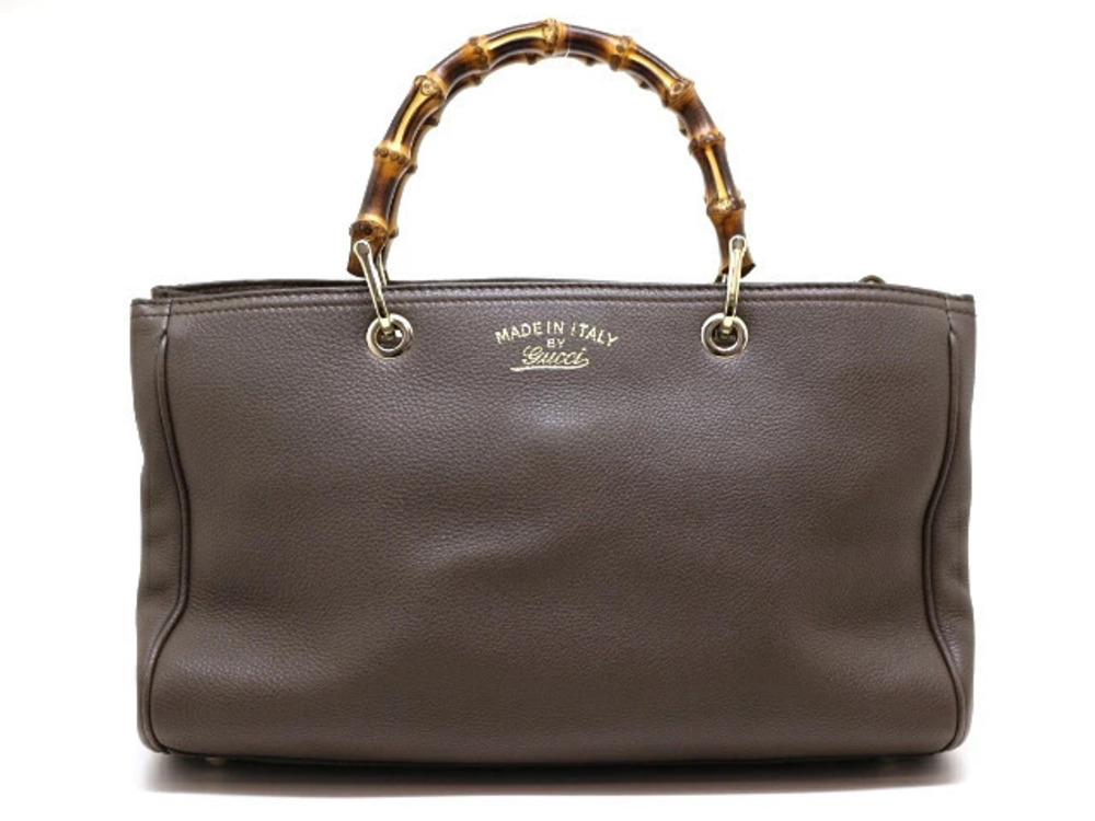 Gucci Bamboo Shopper 2way Shoulder Bag Brown Calfskin